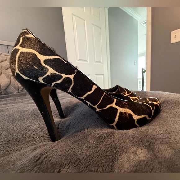 Nine West Giraffe Print Peep Toe Heels - Brown and Black - Picture 6 of 8